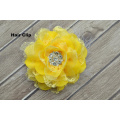 Yellow White Chiffon Lace Flower Hair Clip Vintage Inspired Bridal Hair Piece Fascinator Girl Feathers Pearl Rhinestone Feather